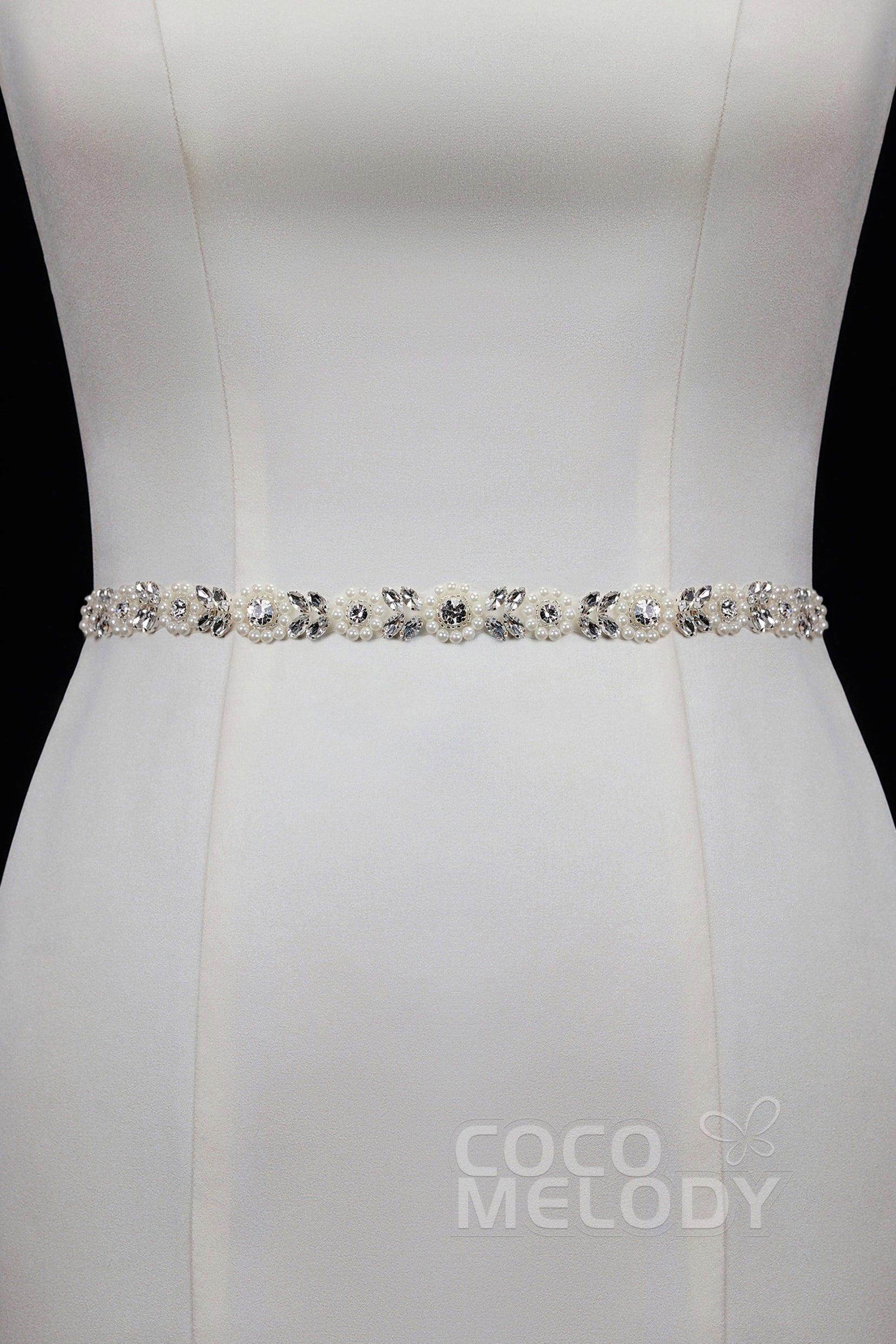 Tulle Wedding Sash with Rhinestone Imitation Pearl YD18005 - COCOMELODY